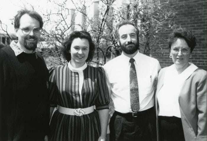 SUNY Niagara Excellence in Service Award recipients: Phil Haseley, Nancy Knechtel, Albert Saladino, and Donna L. Mazzei, 1992