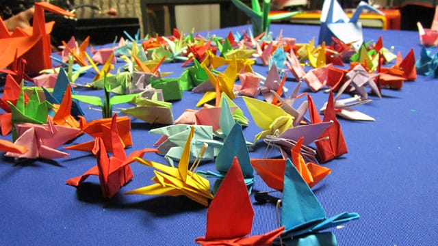 Paper cranes created by Liberty students to benefit Casey House.