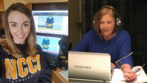 SUNY Niagara podcast co-host, Madison Ebsary, shows off her recording studio. Denise Prohaska virtually speaks with a guest on the latest episode of Morning Thunder.